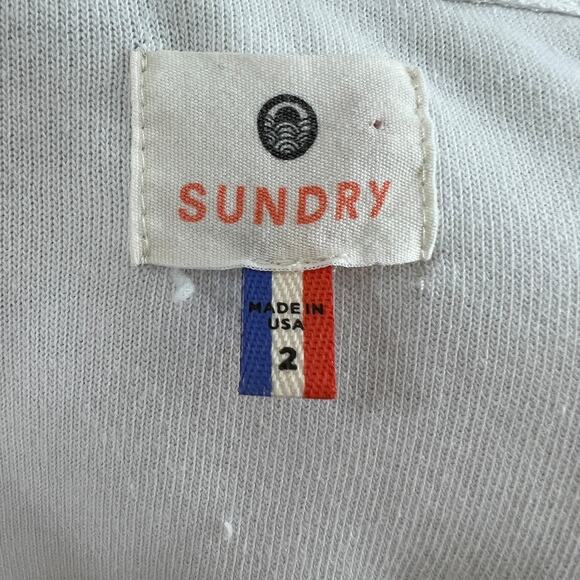 SUNDRY White Round Neck Drop Shoulder Sweatshirt Gray Trim Pullover Cotton 2 M - Picture 6 of 8